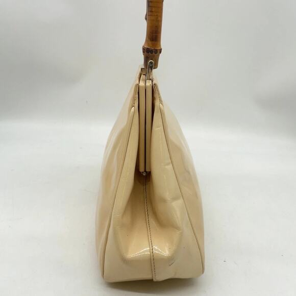 Vintage GUCCI Bamboo Light Beige Patent Leather Top-Handle Handbag - Picture 6 of 16